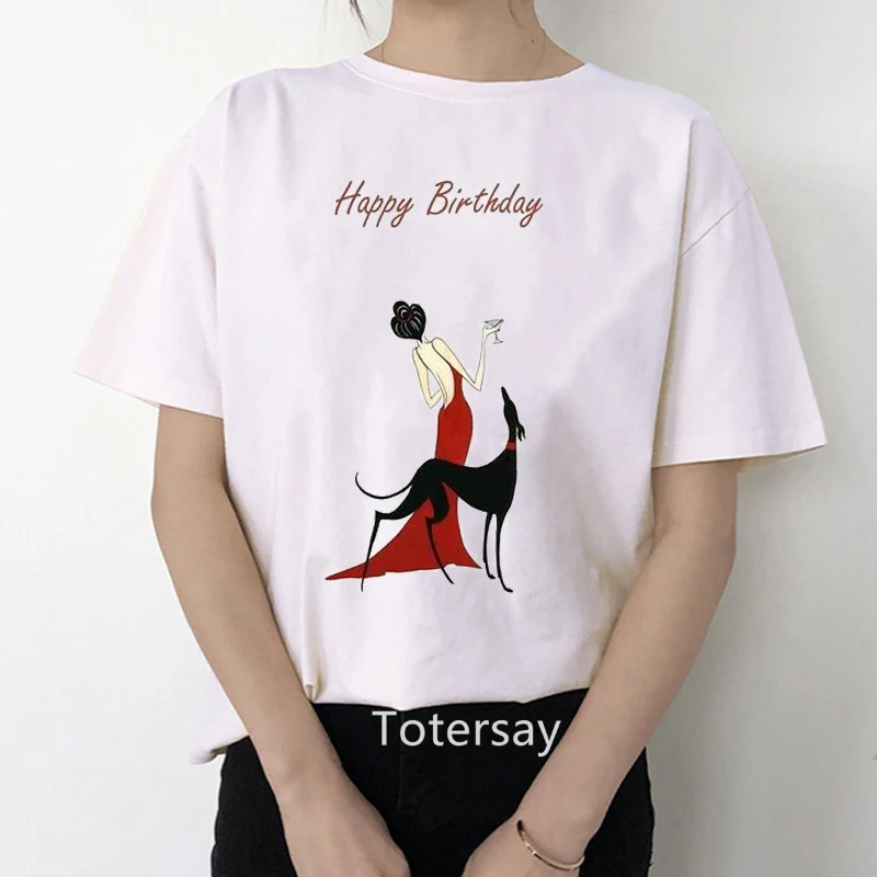 

vogue retro t shirt women funny woman and dog graphic print female t-shirt summer Harajuku aesthetic woman tshirt top wholesale