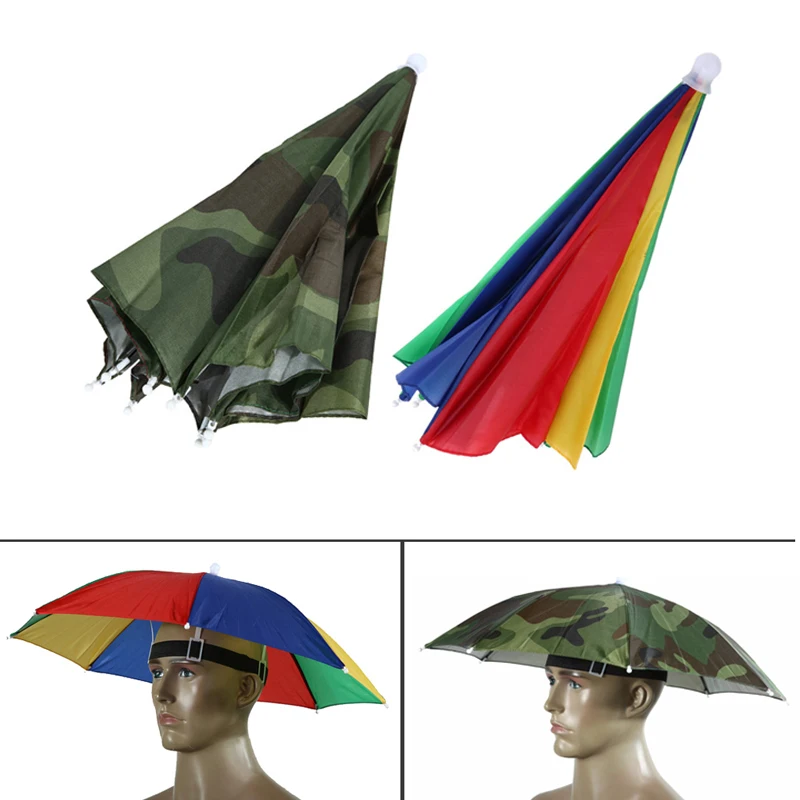 Portable parapluie chapeau soleil ombre Camping pêche randonnée Golf plage chapeaux en plein air Brolly casquette pour hommes mains libres parapluie a