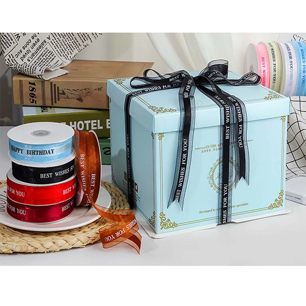 Ribbon Decoration 25mm 5Yards Happy Birthday Ribbons For Wedding Event Party Christmas DIY Bow Card Gifts Box