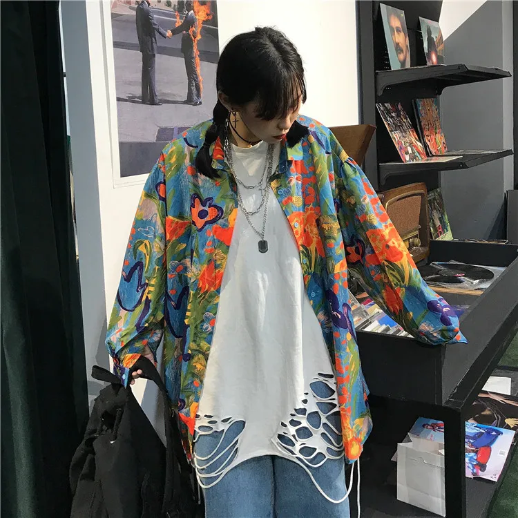Neploe Свободная блуза с длинными рукавами Harajuku повседневные топы с цветочным принтом Женская Ретро осень зима корейский Blusas рубашка 54996