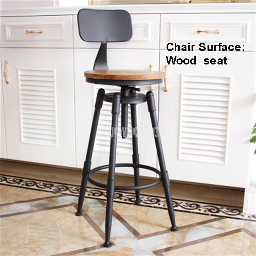 With backrest Color1 Ретро американский кантри стиль вращающийся барный стул Железный Арт Дерево/мягкая подушка сиденье высокий табурет для ног вращающийся подъемный барный стул - Цвет: With backrest Color1