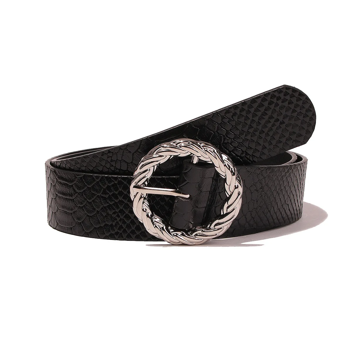 

Women Snake Belt New Ring Buckle Belts for Women Twist Metal Buckle Waistband Female Jeans Black White Camel Fashion 2020