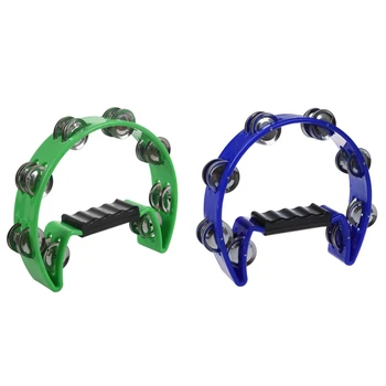 

1pcs Tambourine Blue Hand Held with Double Row Metal & 1pcs Single Row Tambourine Hand Held Percussion Instrument