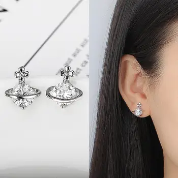 

Trendy Gorgeous Silver Color Saturn Earrings Planet Stud Earrings Fashion Zircon Earrings for Women Girl Statement Jewelry Gift