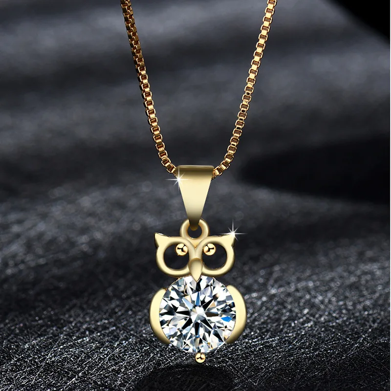 New Fashion Night Owl Bird Pendant Necklace For Men Women Shiny Cz Stone Golden Box Chain Collane Punk Hip Hop Accessori
