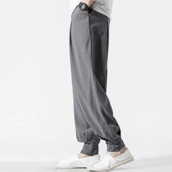 

Men Chinese Style Casual Loose Cotton Linen Pant Male Elastic Waist Harem Trousers Joggers Sweatpants Plus Size