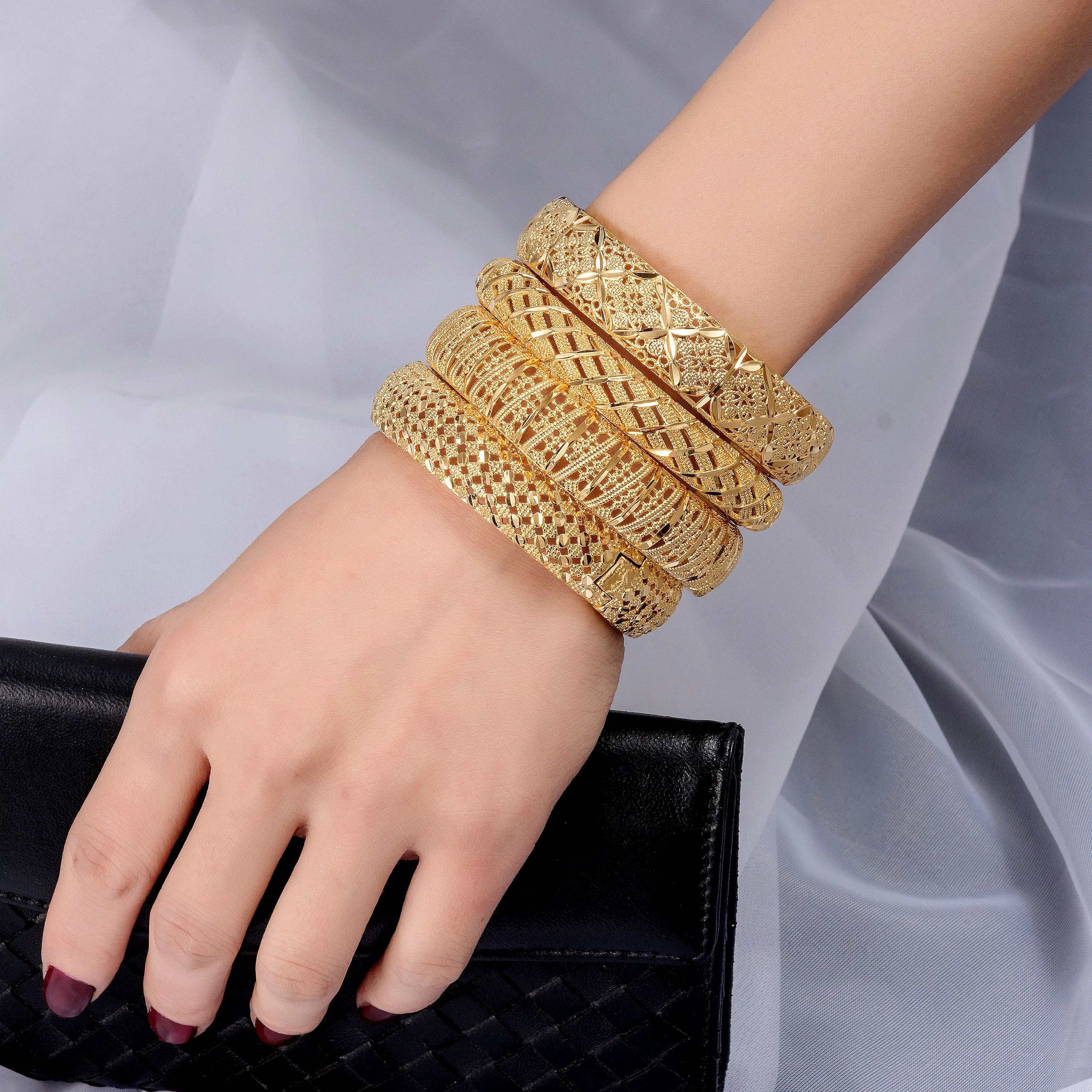Wando Браслет-манжета и браслеты с арабским цветком золотого цвета для женщин и мужчин свадебных браслетов винтажная Этническая бижутерия