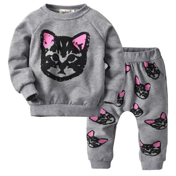 

Toddler Girl Clothes 2020 Gray Cute Kitty Round Neck Sweater + Harlem Pants Two Piece Set Kids Bebes Jogging Suits Tracksuits