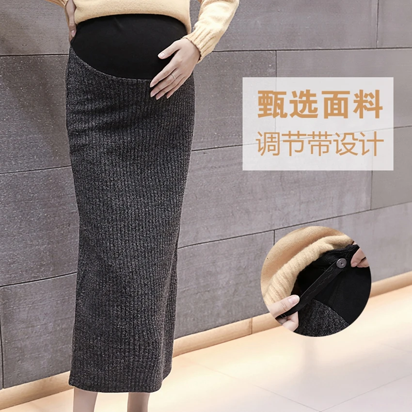 The new maternity dress half-length skirt spring and autumn new mid-length knit back slit skirt bag hip fashion all-match