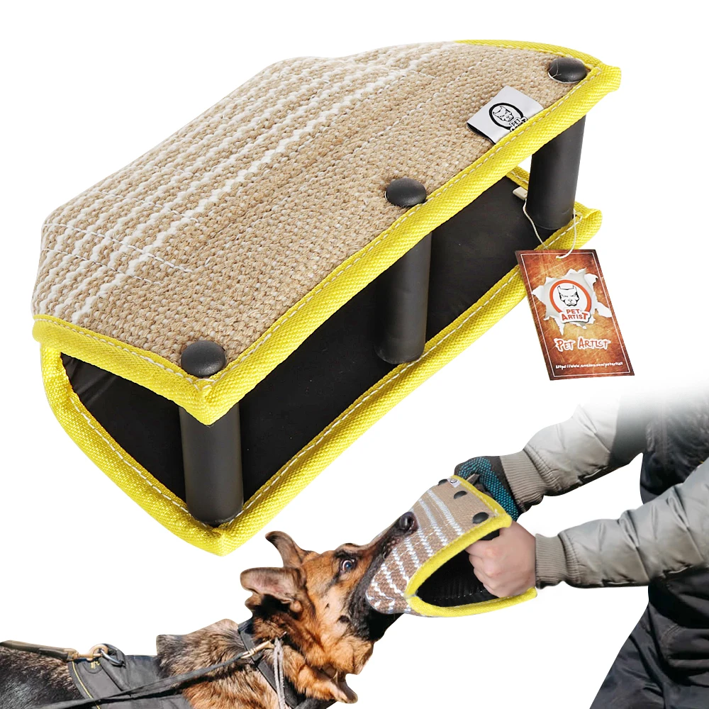 Large Dog Bite Pillow 3 Handle Jute Bite Pillow Gusset Soft Dog Tug Training Toys Pad 22*36cm