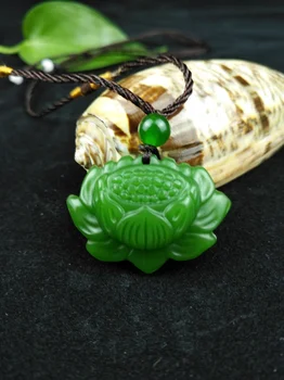 

CHINESE GREEN JADE LOTUS FLOWER PENDANT BEADS NECKLACE CHARM JEWELLERY FASHION ACCESSORIES HAND-CARVED MEN LUCKY GIFTS AMULET