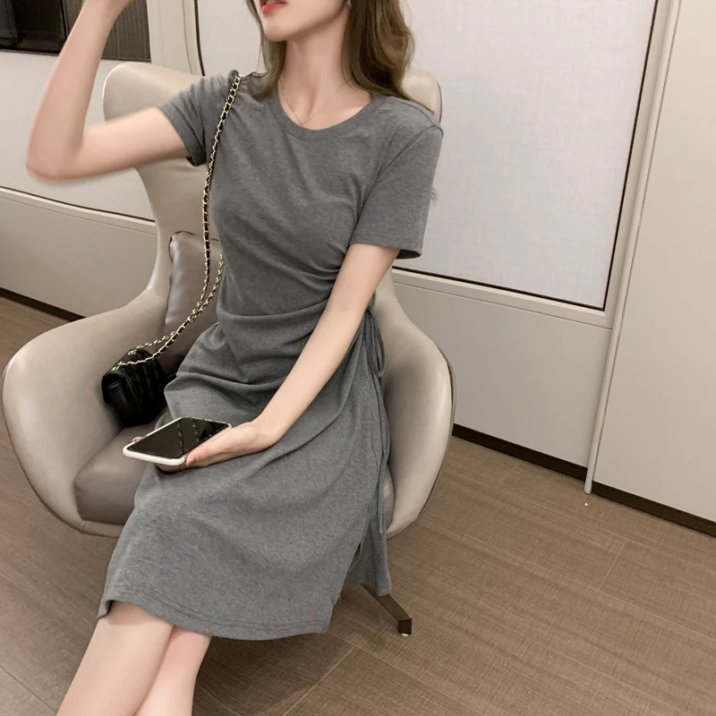 

2023 Vinatge Chic Korean Black Cotton Midi Sundress Summer Fashion Solid Bodycon Sexy Club Dresses Women Elegant Party Vestidos