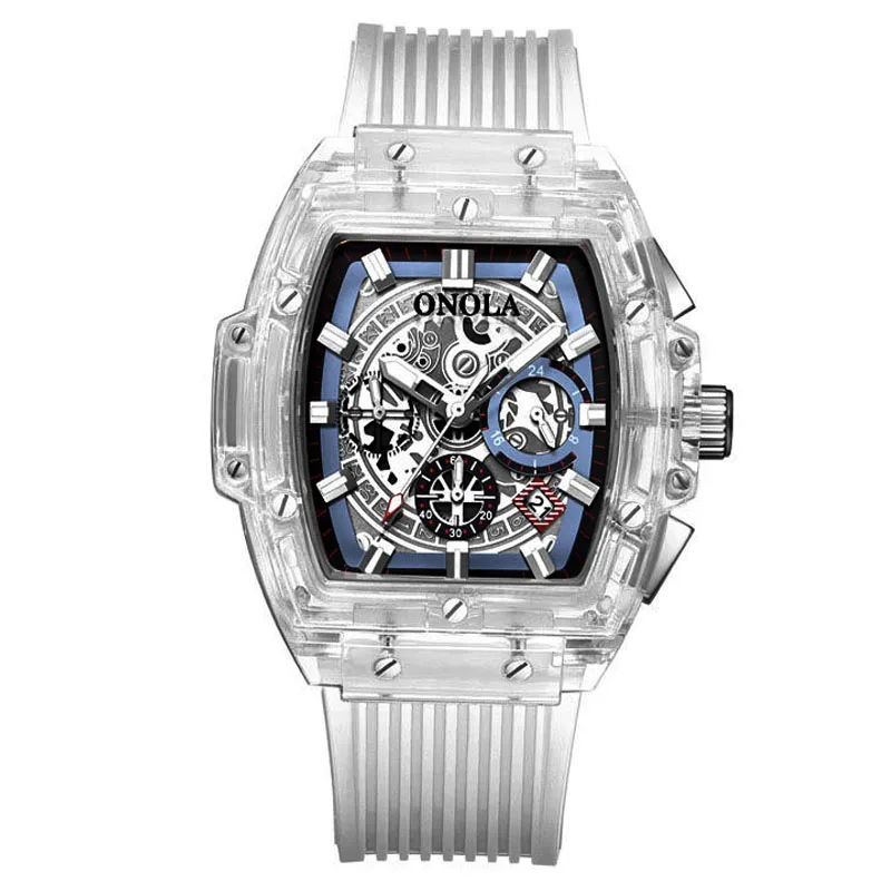 

Quartz Watch Transparent Silicone Watch Multi-function Dial Sport Chronograph Calendar Waterproof Fashion Men Transparent Watch