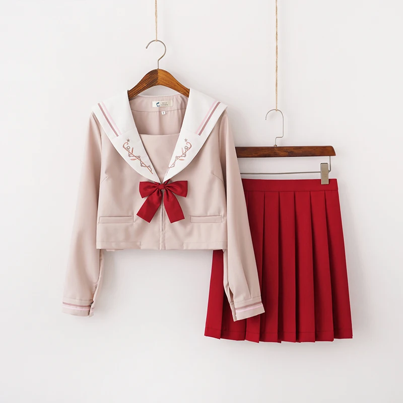 Preppy School Clothes Light Pink Shirt Pleated Skirt Sailor Uniforms ...