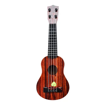 

17 Inches Children Simulation Mini Guitar Beginner Musical Instruments Guitar Toys - Round Heart Brown L