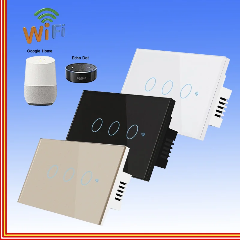 

Smart Switch 1-3gang Us Standard Wifi & Rf 120 Type Smart Wall Touch Light Switch Smart Home Automation Module Remote Control