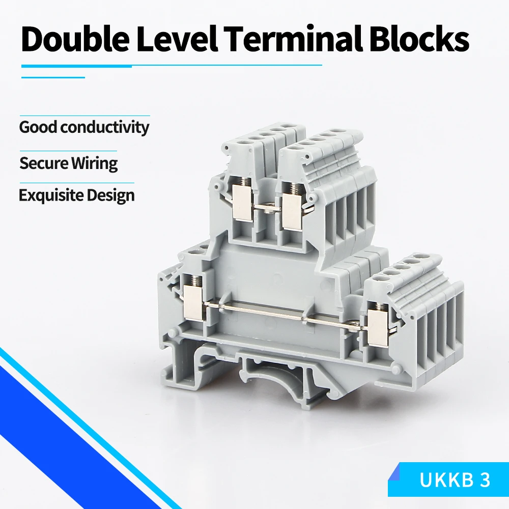 10Pcs UKKB-3 Din Rail Terminal Blocks  Connector Double Layer Terminal Screw Wiring UKKB3 Wire Connector  Screw Terminal Block