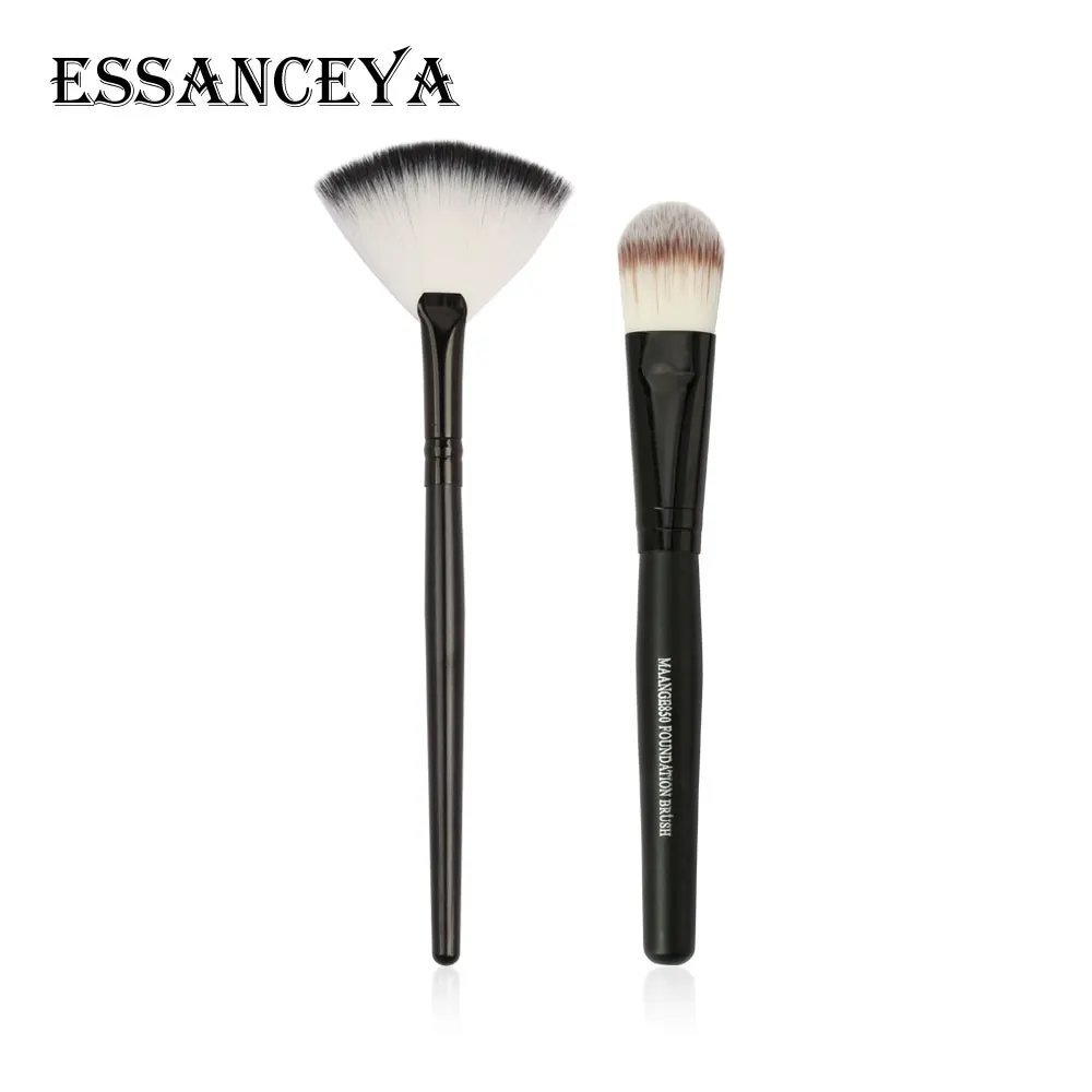 ESSANCEYA, 2 шт., набор для макияжа лица, ББ, крем, маска, кисть для рисования, Тональная основа, плоский верх, кисти, веерные румяна, инструменты для макияжа бровей - Handle Color: Black