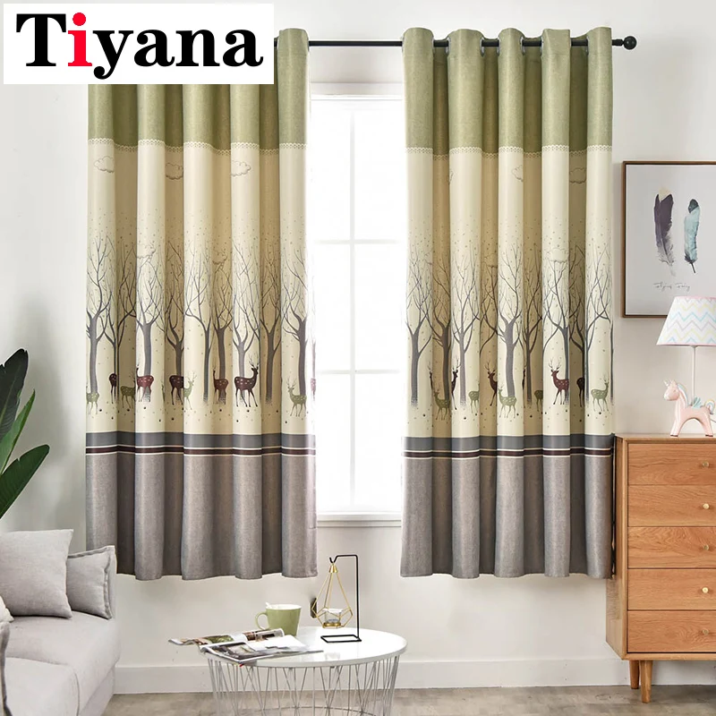 

Tiyana Forest Design Blackout Curtains For Living Room Cartoon Deer Kids Bedroom Study Room Curtain Window Treatment PC32Y