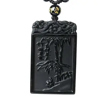 

Natural Obsidian Pendant Bamboo Bamboo Reported Safety Necklace Pendant Plant Statue Key Chain Pendant Small Gift
