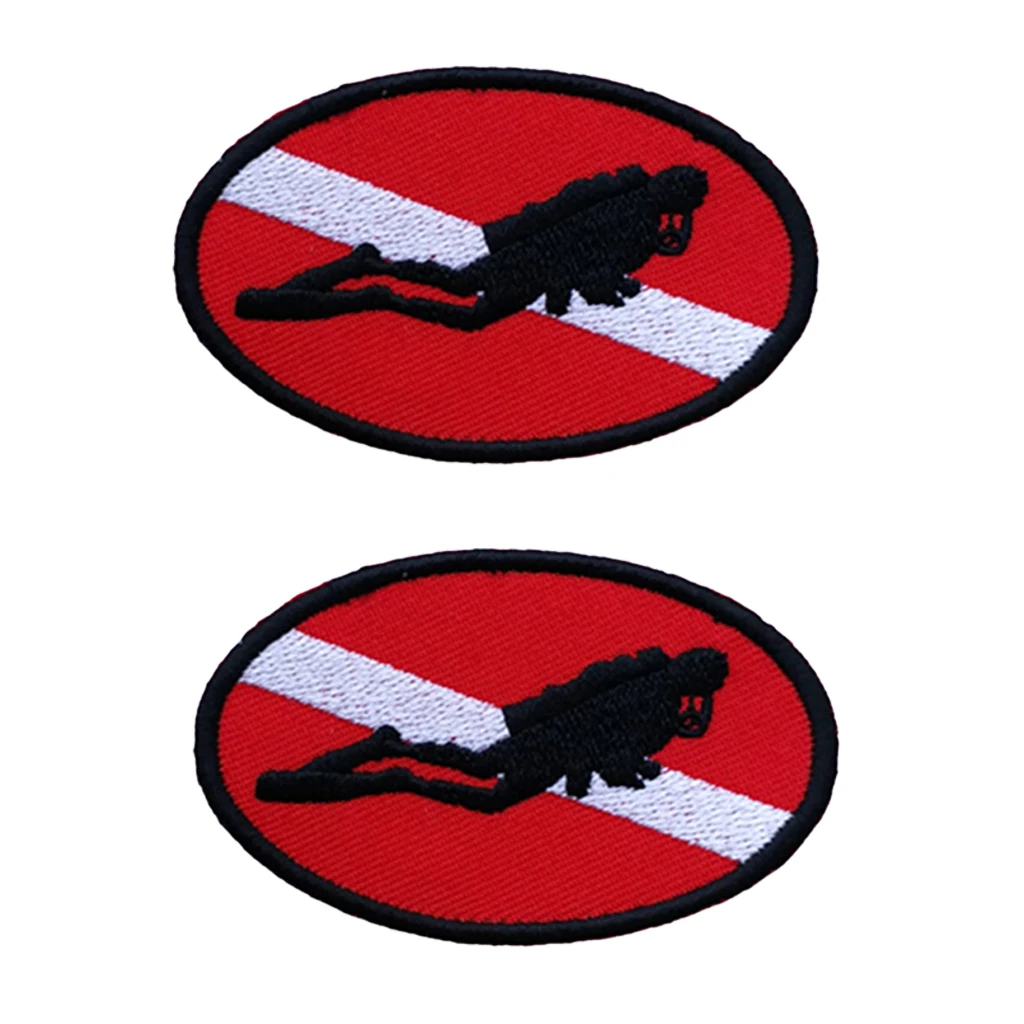 2pcs Scuba Diving Diver Flag Patch Backpack Badge Iron On Patches