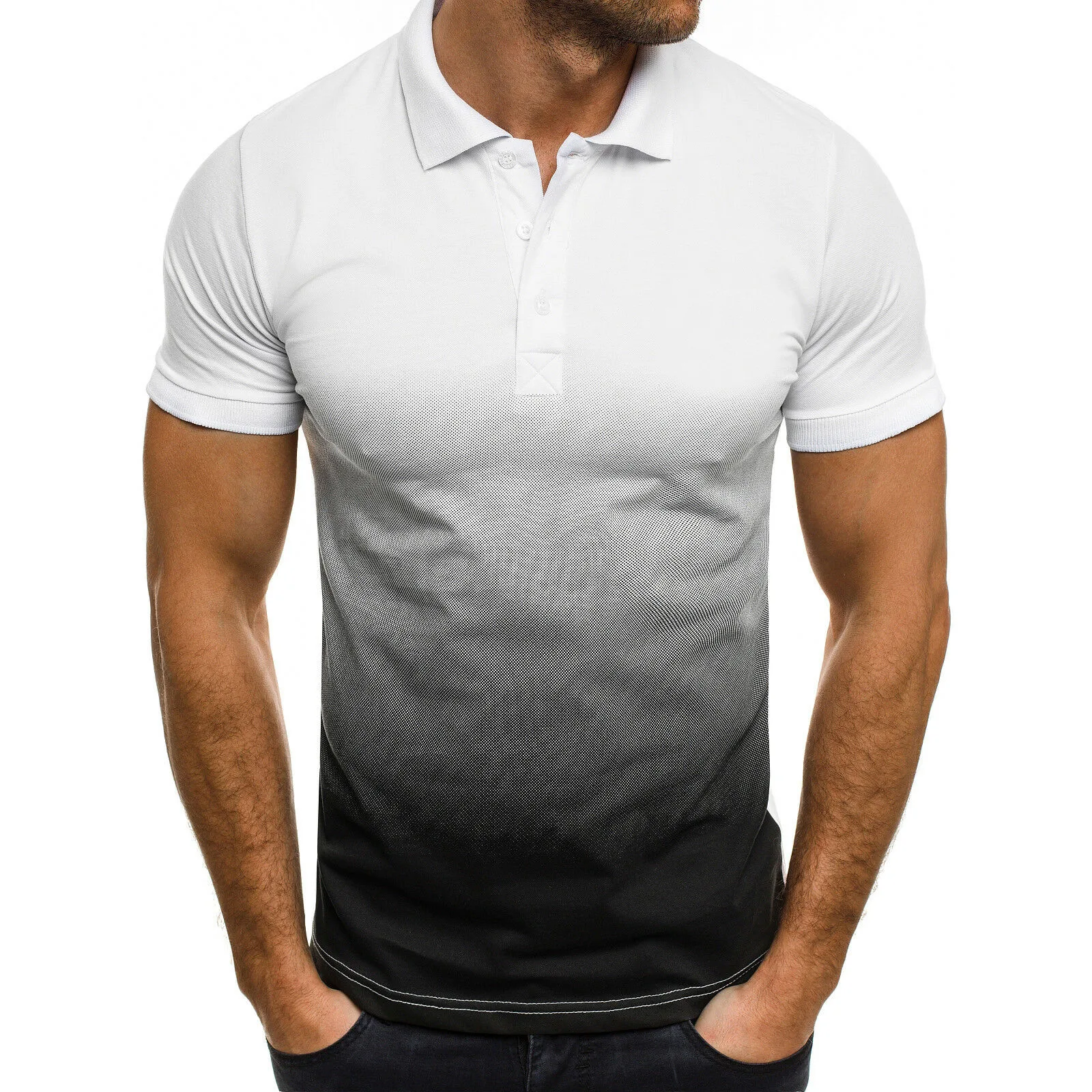 MRMT 2024 Brand New Men\'s Casual T-Shirt 3D Digital Print Gradient Color Lapel Men Polo Tees Shirt Short-Sleeved Man Polo Shirts