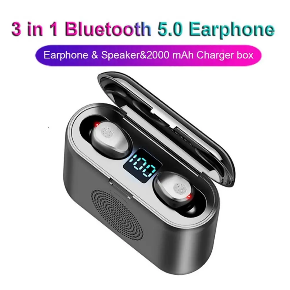 

2019 Newest F9 3 In 1 TWS Mini Bluetooth 5.0 Earphone Smart Touch Sports Stereo Wireless Headset 6D Surround Sound Speaker