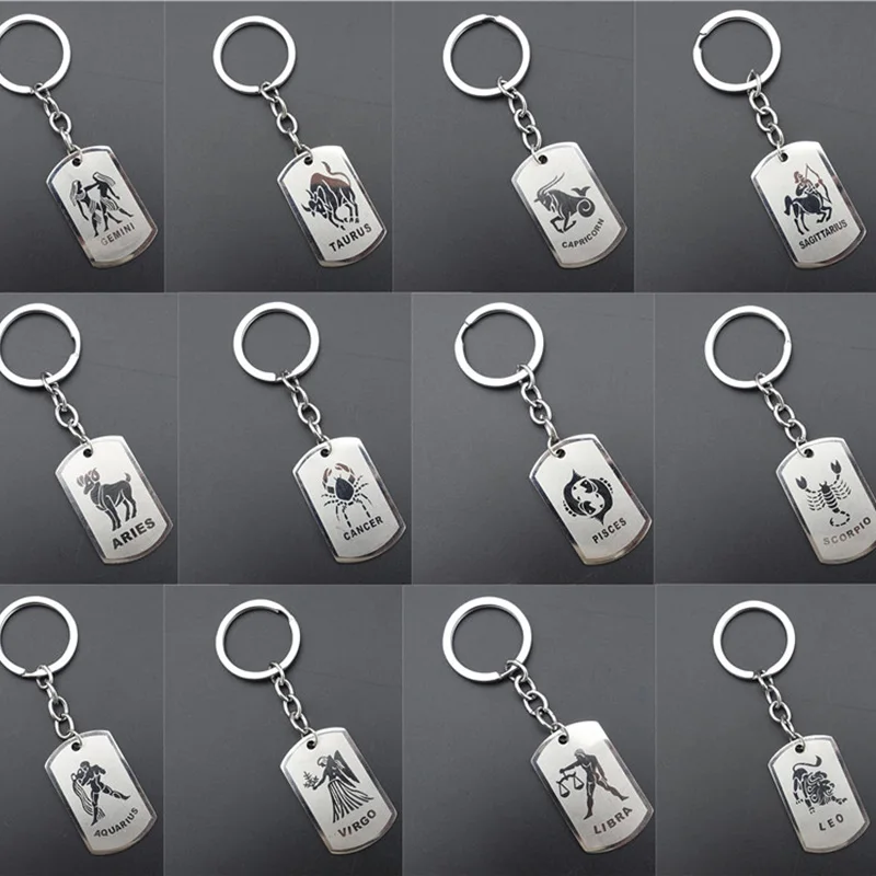 Stainless Steel Astrology 12 Zodiac Sign Tag Keychain Constellation Horoscopes Keyrings Birthday Gift 12 Pieces / Lot Assorted - Key Chains - AliExpress