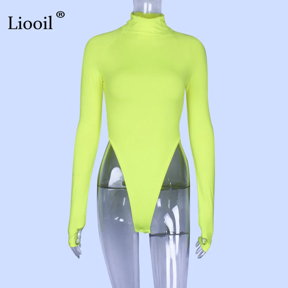 Liooil, Черный боди, сексуальный комбинезон, Клубная одежда, облегающий боди, топы для женщин,, длинный рукав, водолазка, вечерние, облегающие комбинезоны