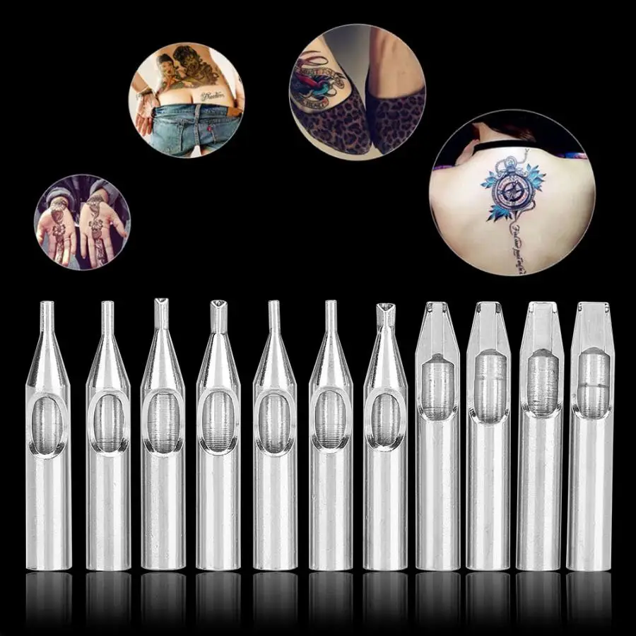 11Pcs/set 304 Stainless Steel Tattoo Tips Assorted Tattoo Nozzle Tips Professional Needles Kit 11 Sizes Permanent Makeup Tips