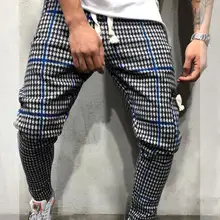 Сексуальные весенние модные мужские прямые брюки в клетку с карманами, повседневные брюки-карандаш для бега