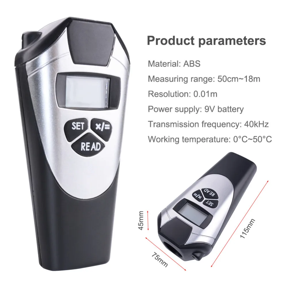 LCD Digital Laser Rangefinder Ultrasonic Distance Meter 0.5-18cm Range Finder Distance Measuring Tool Laser Distance Measurer