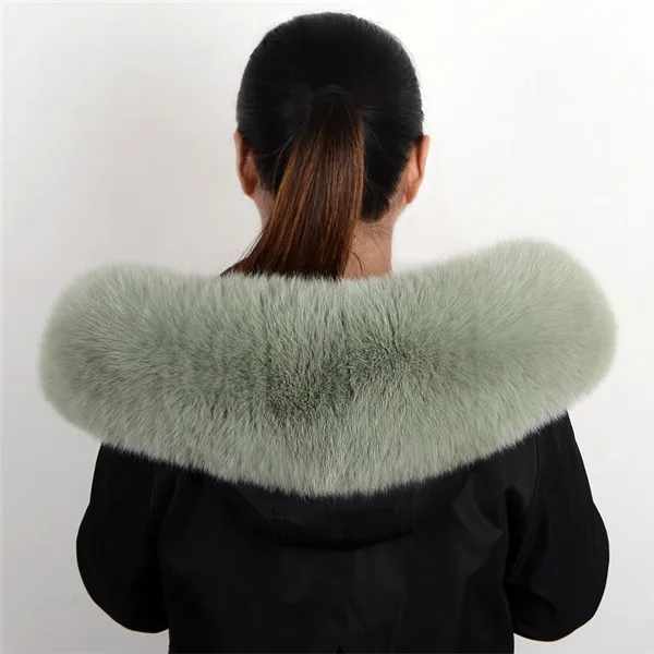 pea green color Натуральный Лисий мех воротник шарф для женщин Зимний натуральный Лисий Мех Шарфы для капюшона с меховым воротником ручной работы шаль меховой шарф - Цвет: pea green color