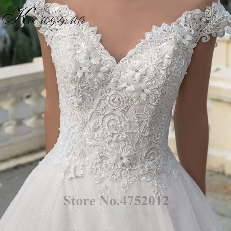Роскошное Свадебное платье принцессы из тюля с кружевной аппликацией и шлейфом, элегантное бальное платье для невесты