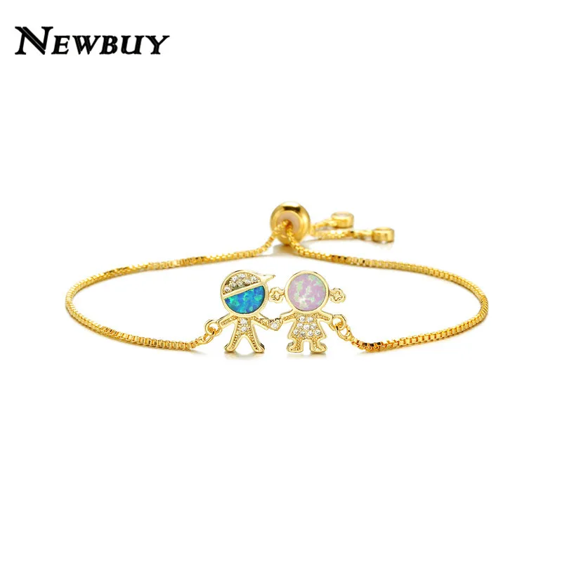 NEWBUY модный серебряный/золотой цвет милый мальчик и девочка Шарм Браслеты Микро Проложить прозрачный кубический цирконий Женский партии ювелирные изделия Прямая поставка - Окраска металла: NBSL461