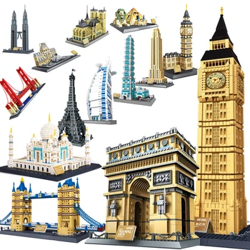 

WanGe city 2019 compatible Architecture Taj Mahal London Paris town bridge building blocks children assemble bricks toys