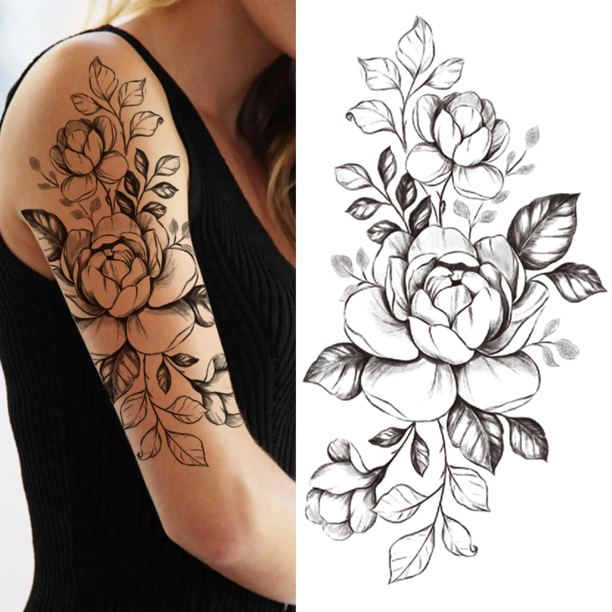 Tatouage Orchidée Noir Et Blanc Tatouage temporaire pour femmes et filles, faux oiseau, orchidée, Rose,  autocollant noir, DIY bricolage | AliExpress