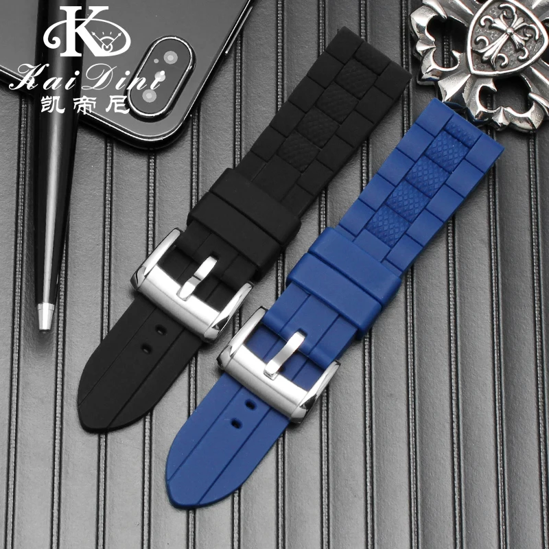 Silicone Waterproof Watchband - Black & Blue Angel Design, 20/23mm Strap