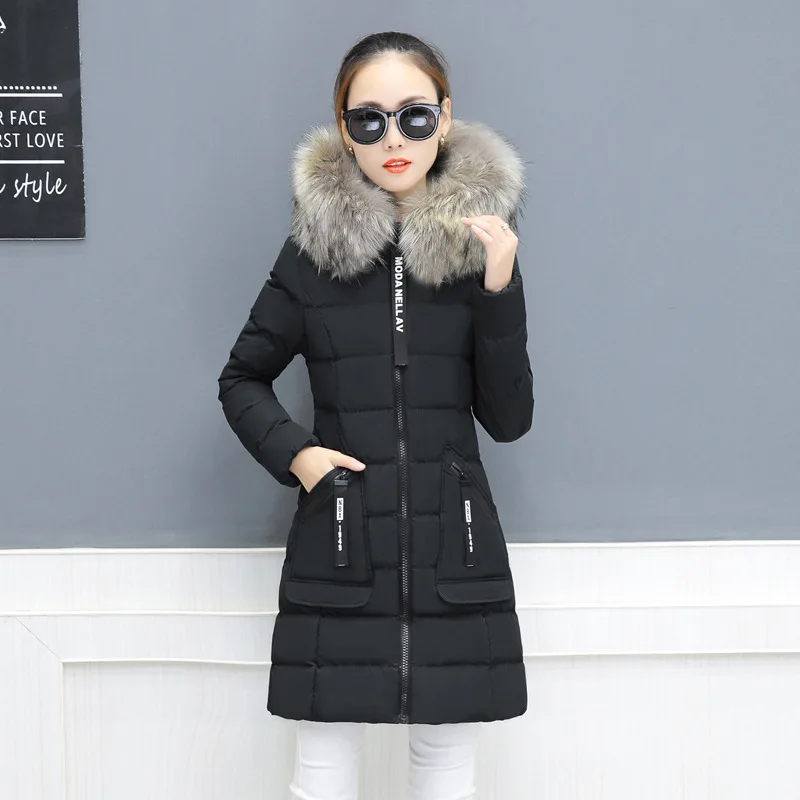 

Figure Rong Winter Models Cotton Coat Women's Mid-length Thick Hooded Cotton-padded Jacket Korean-style Fashion Large Fur Collar