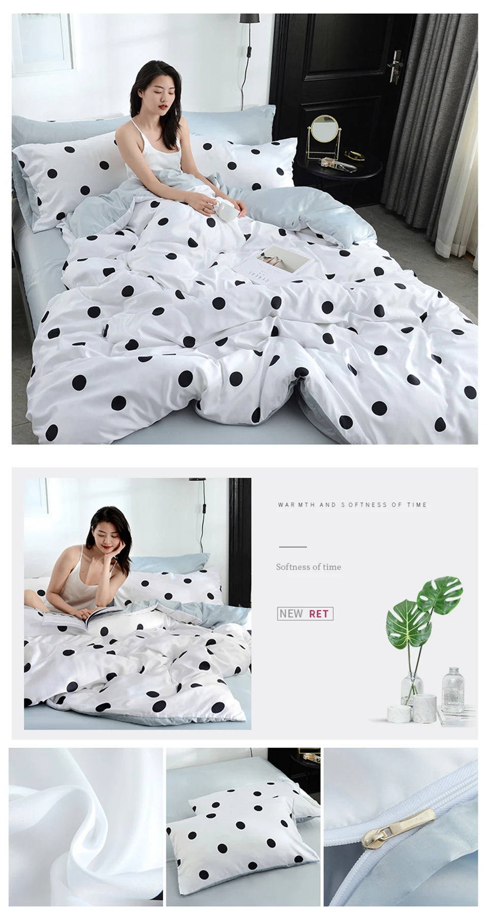 Liv-Esthete Luxury Silk Leaf Blue Bedding Set Printed Duvet Cover Set Silky Bed Set Pillowcase Double Queen King Flat Sheet