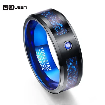 

Best Favourite Carbon Fiber Exquisite Blue Zircon Tungsten Carbide Men Rings Anillos Black Dragon pattern