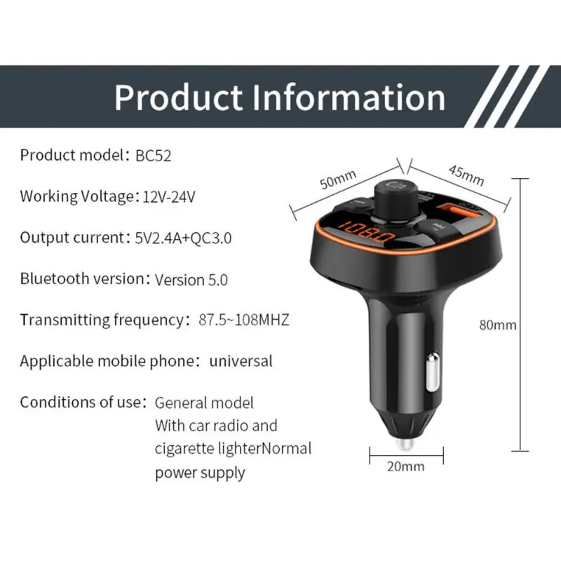 QC3.0 Bluetooth MP3 плеер в автомобиле Bluetooth Быстрая зарядка FM передатчик красочная атмосфера светильник Дисплей