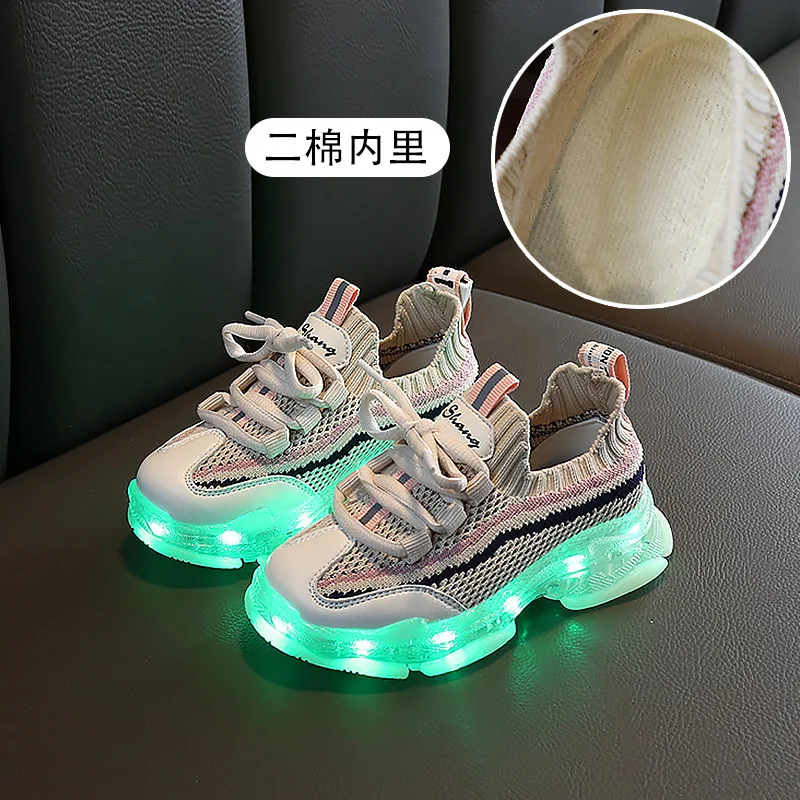 HKXN детская обувь, размер 21-37, обувь для бега для мальчиков и девочек, светодиодный кроссовки, светящаяся дышащая обувь для больших девочек, кроссовки для малышей - Цвет: 5 velvet