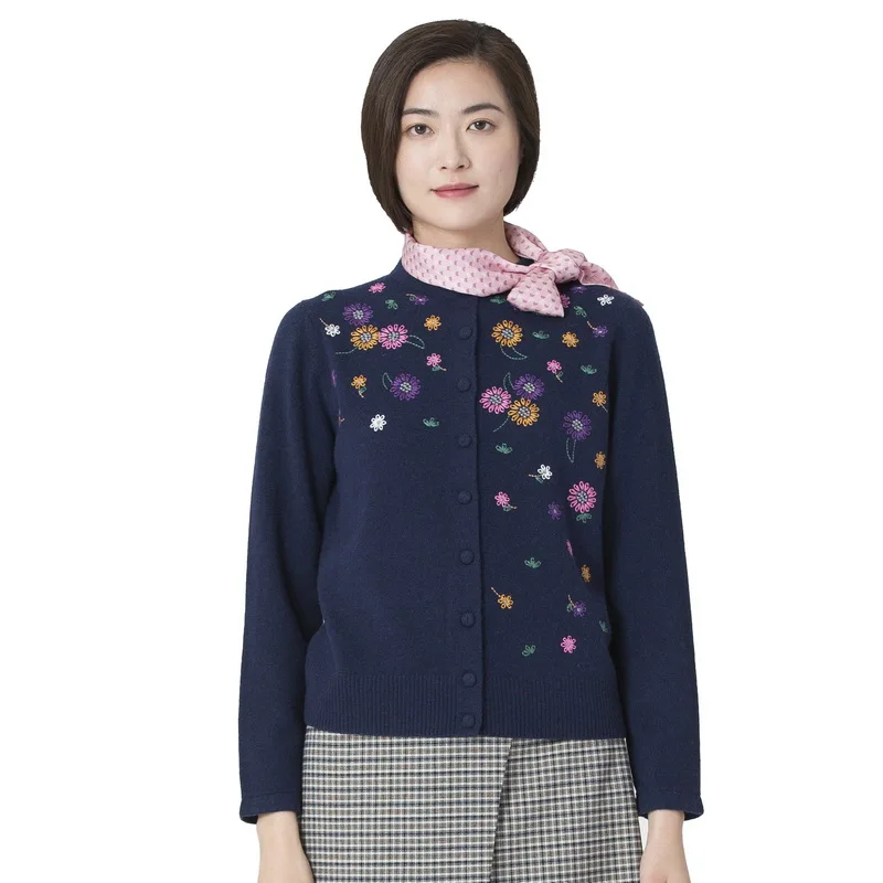 

Female Sweaters Cardigan Coat Elegant Women Winter Autumn Sweater Clothes Set Embroidery Designer Flowers Cardigans