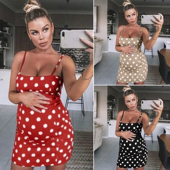 

Polyester Dot Printed Maternity Dress Mini Short Daily Spaghetti Strap Slim Fit Holiday Sexy Summer Casual Fashion Off Shoulder