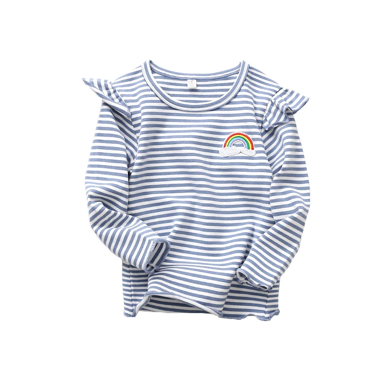 rainbow blue Осенняя футболка для девочек; хлопковые футболки с длинными рукавами для мальчиков; детские толстовки в полоску; футболки для малышей; От 2 до 8 лет Одежда - Цвет: rainbow blue