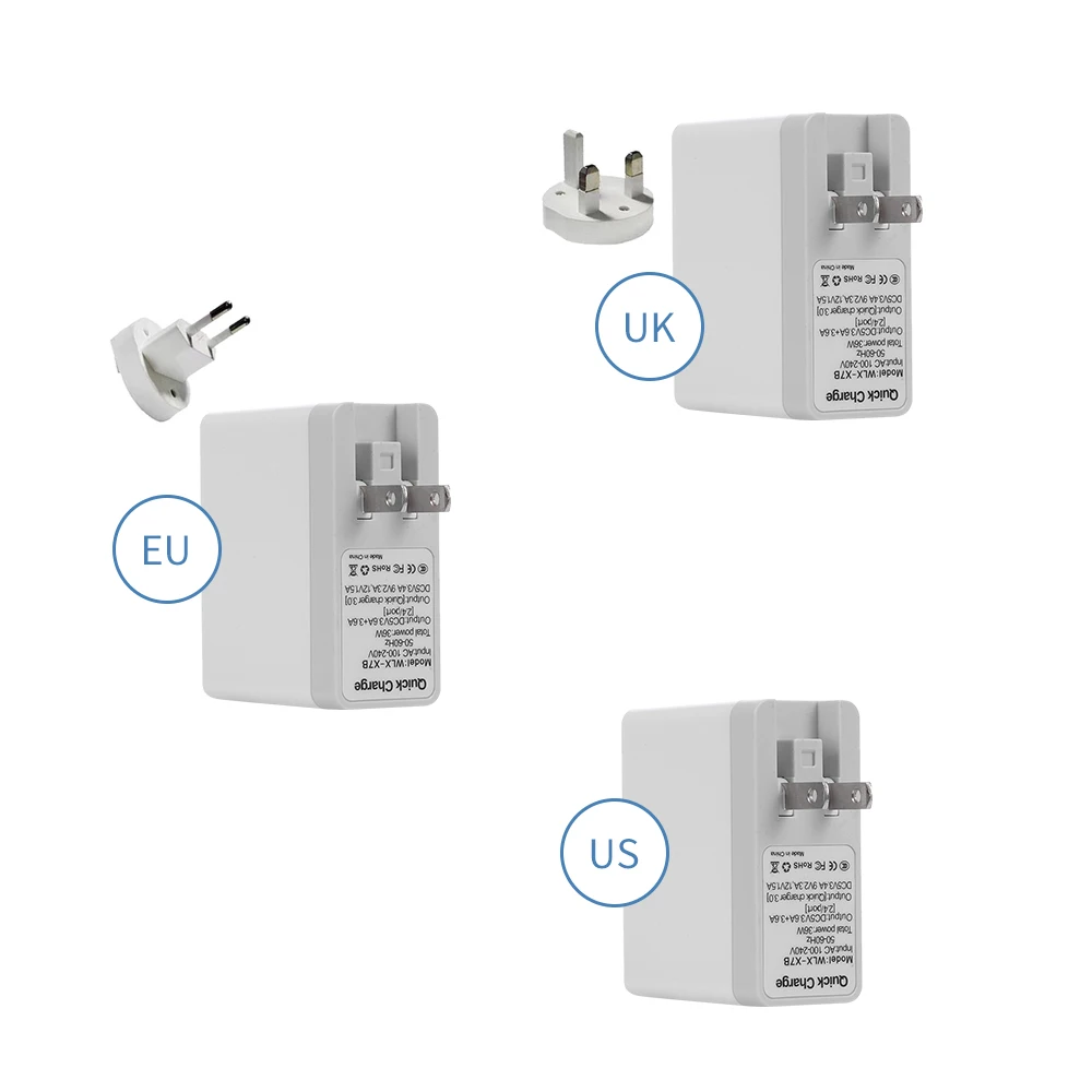 Универсальное зарядное устройство с двумя отверстиями QC3.0 USB для быстрой зарядки, 4 порта USB для телефона, компьютера, зарядное устройство type-C для дома/офиса