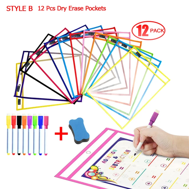 20PCS Write and Wipe Sleeves Dry Erase Pens School Dry Erase Pockets -  AliExpress