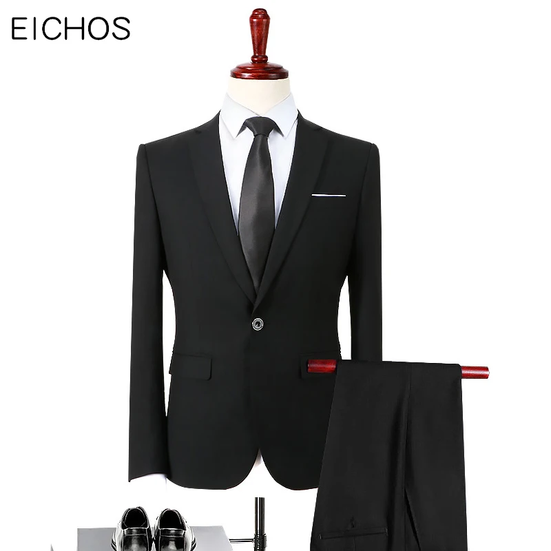Мужские повседневные свадебные костюмы пиджак и брюки для выпускного черная