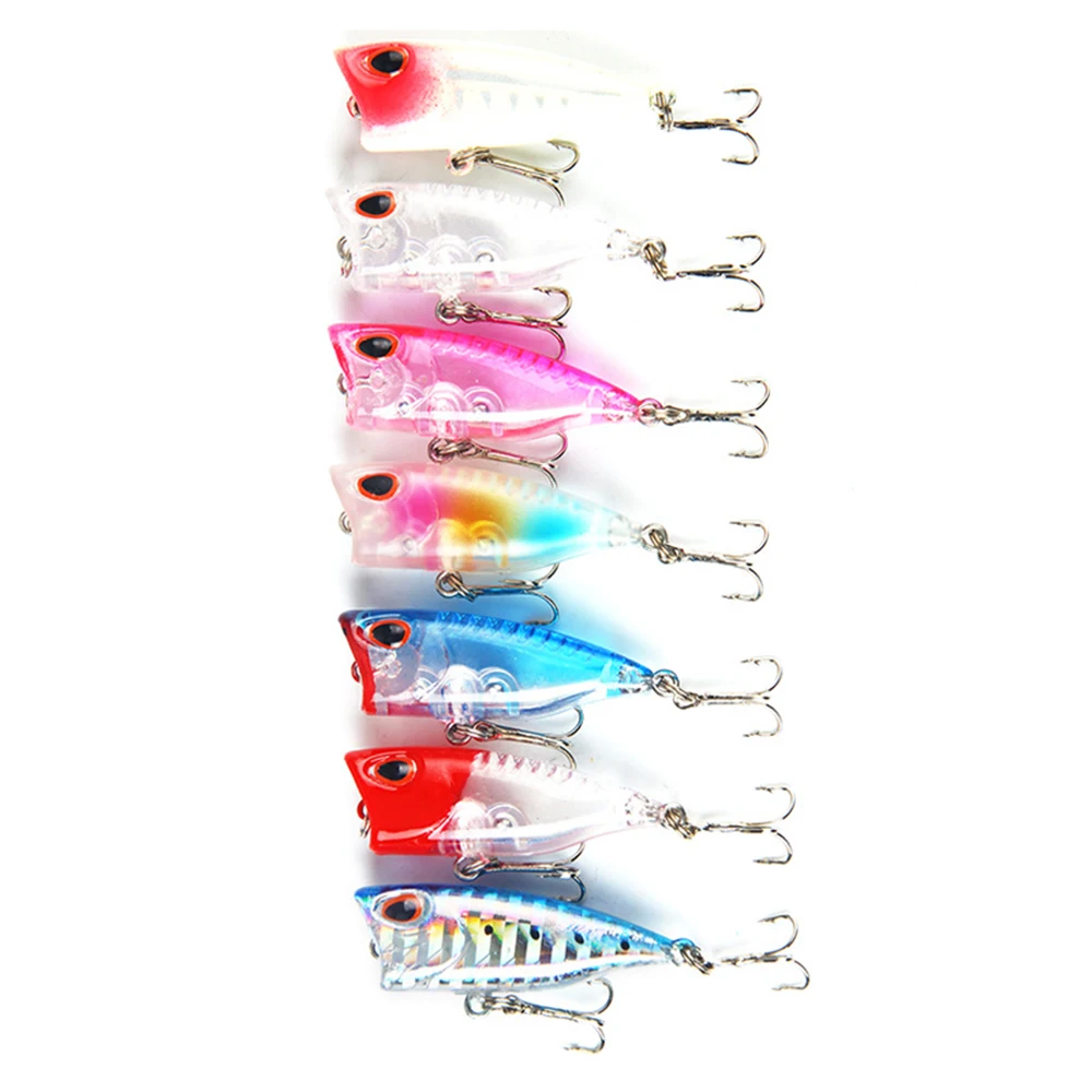 С 2 тройных крючка 1PC 3 3g Popper Рыбная приманка искуственные рыболовные жесткая для рыбы вращающаяся блесна на
